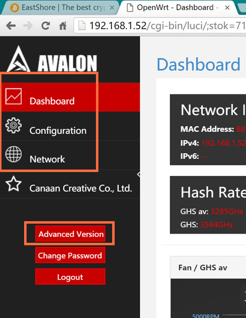 main commands of avalon 6 miner