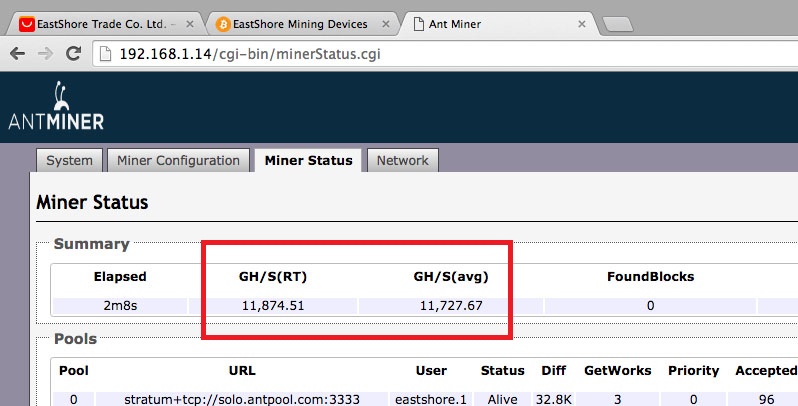 mining speed of antminer s9